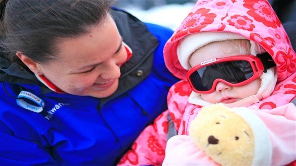 Toddler on ski holiday with Nanny. 