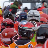 Children in their ski helmets